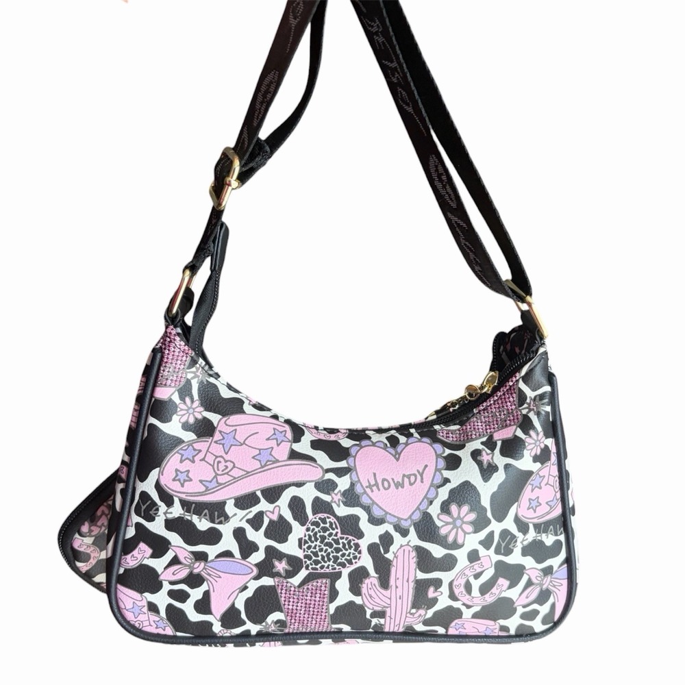 Pink Betsey Johnson Pink Cowgirl Bow Handbag Purse Boho W/ Coin Purse Wallet EUC - Picture 5 of 7